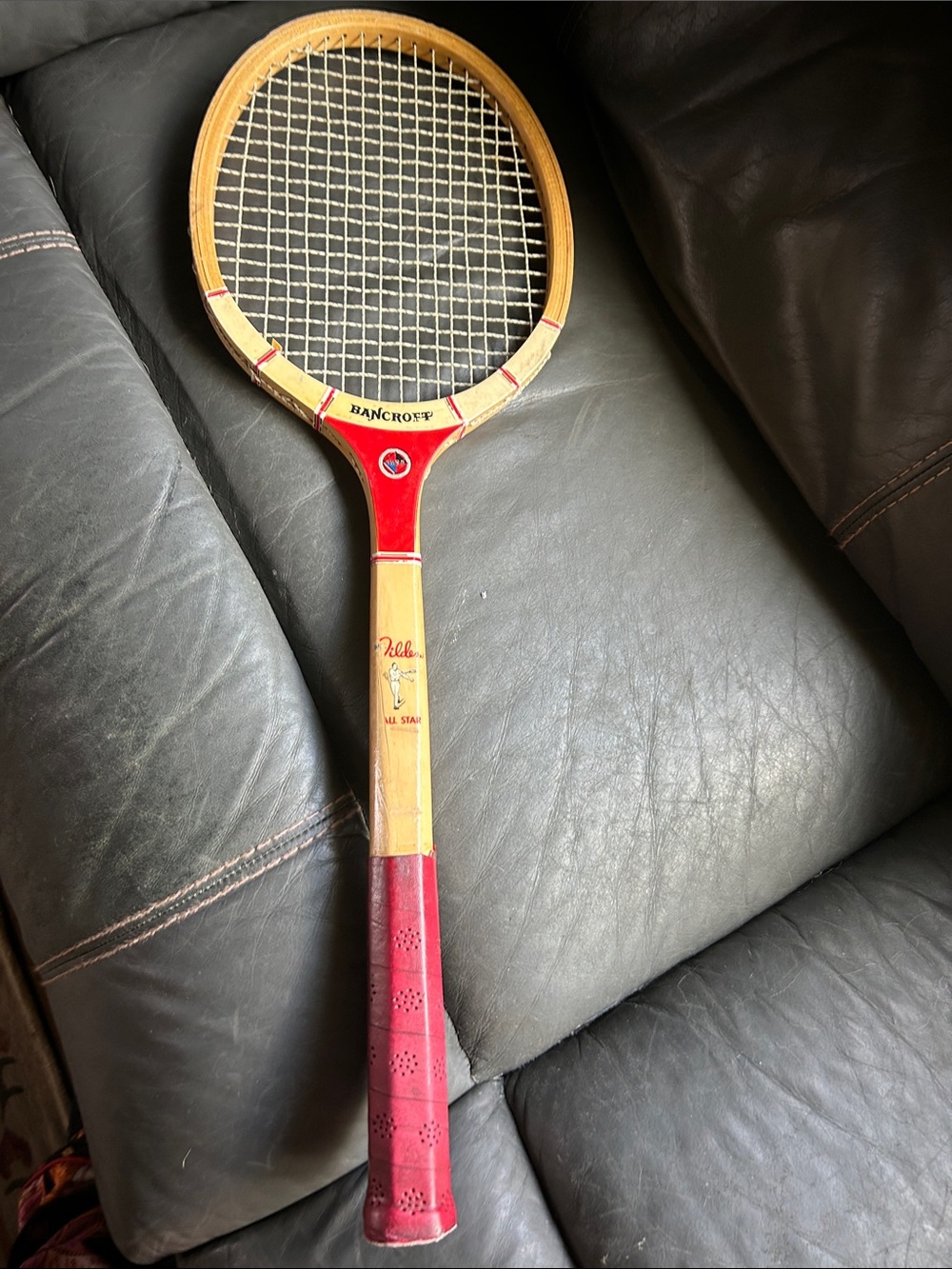Bancroft Vintage Wooden Tennis Racket - Red and Natural
